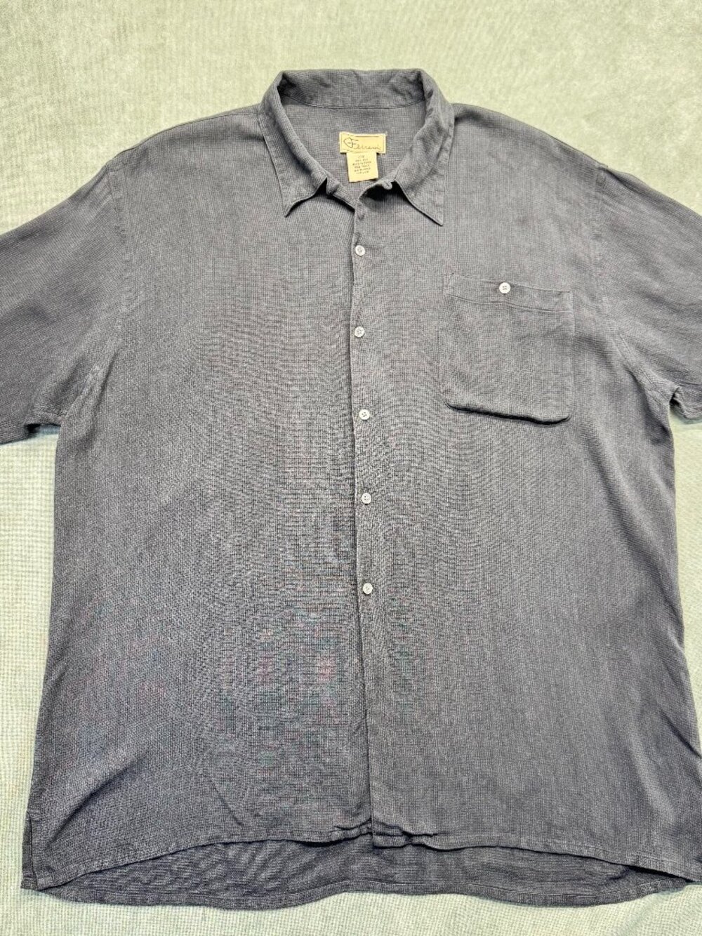 Ferracci 100% Silk Button Down Shirt Mens 2XB Gray Short Sleeve Big & Tall Luxur
